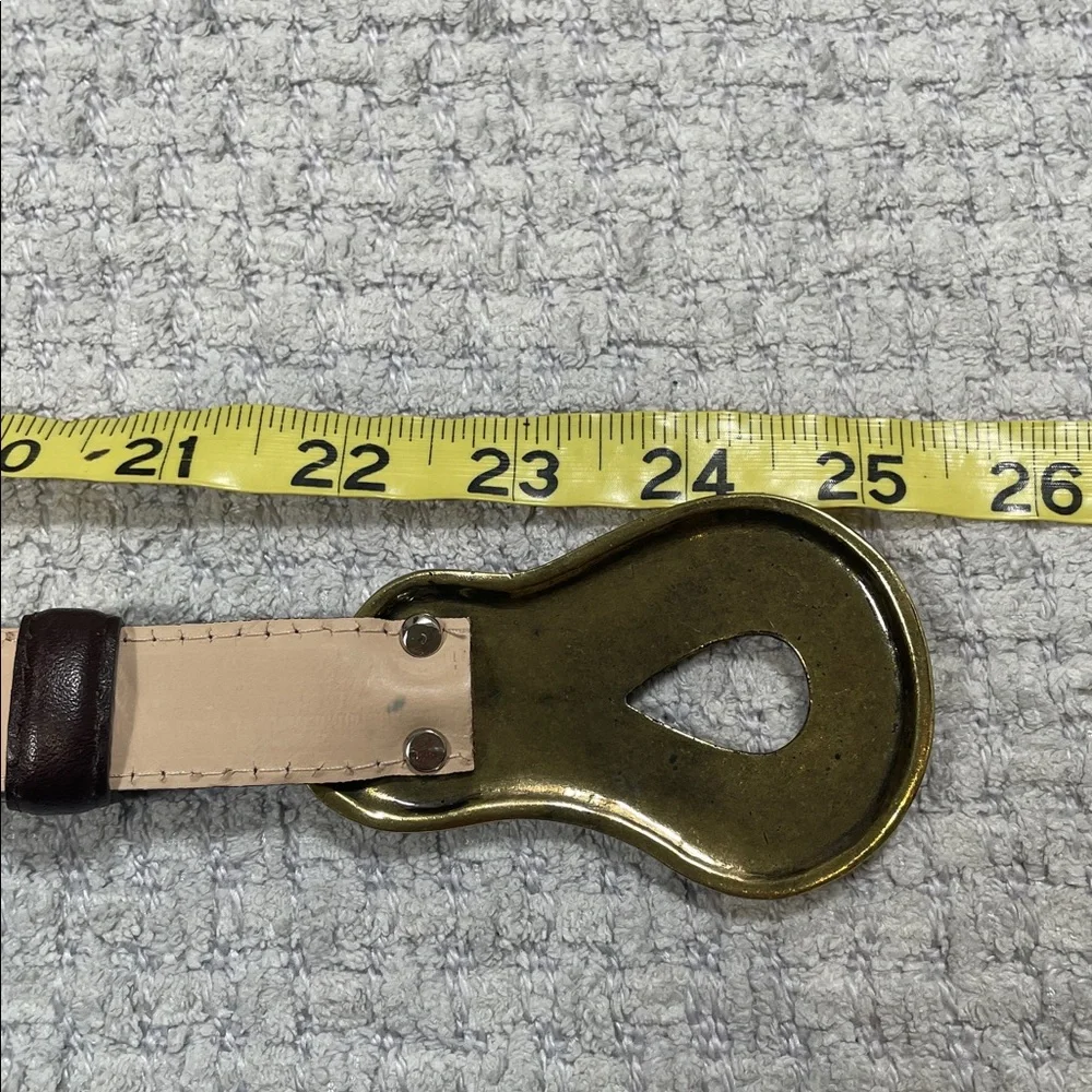 Vintage Womens Landes adjustable Leather Brown Brushed Gold Clasp Buckle Belt OS